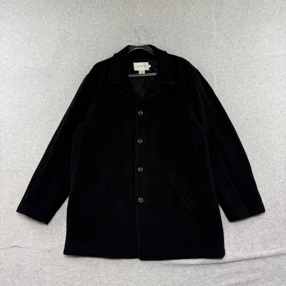 J.Crew Wool Thinsulate Car Coat Jacket Mens Large Black Quilted Lining 12539